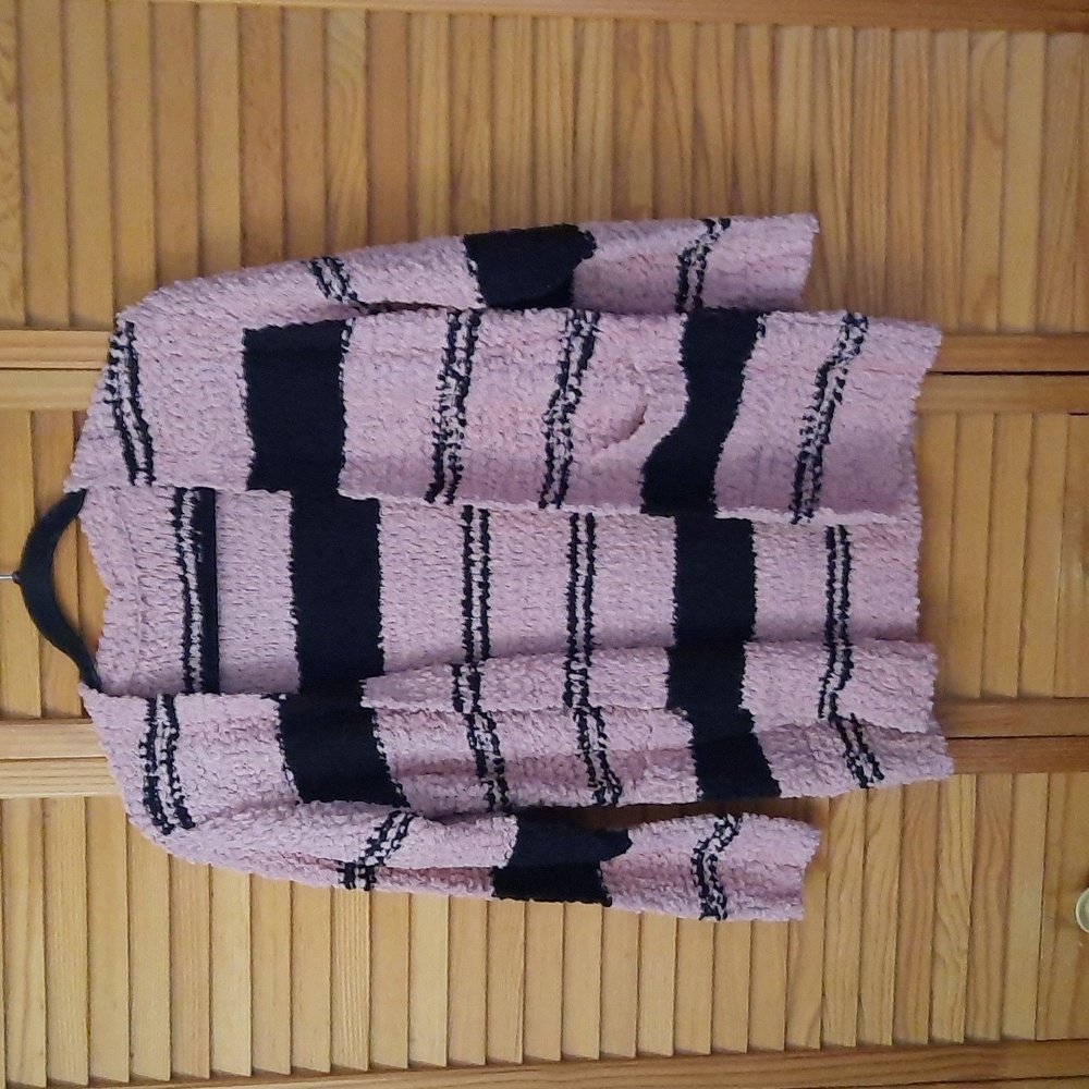 No Name NWT Pink Black Open Sherpa 2 Pocket Oversized Cardigan Sweater Size XL